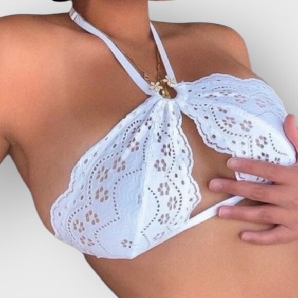 Savage X Fenty Curvy Broderie Lace Halter Bralette | Plus 3X White Festival Top - Picture 1 of 10